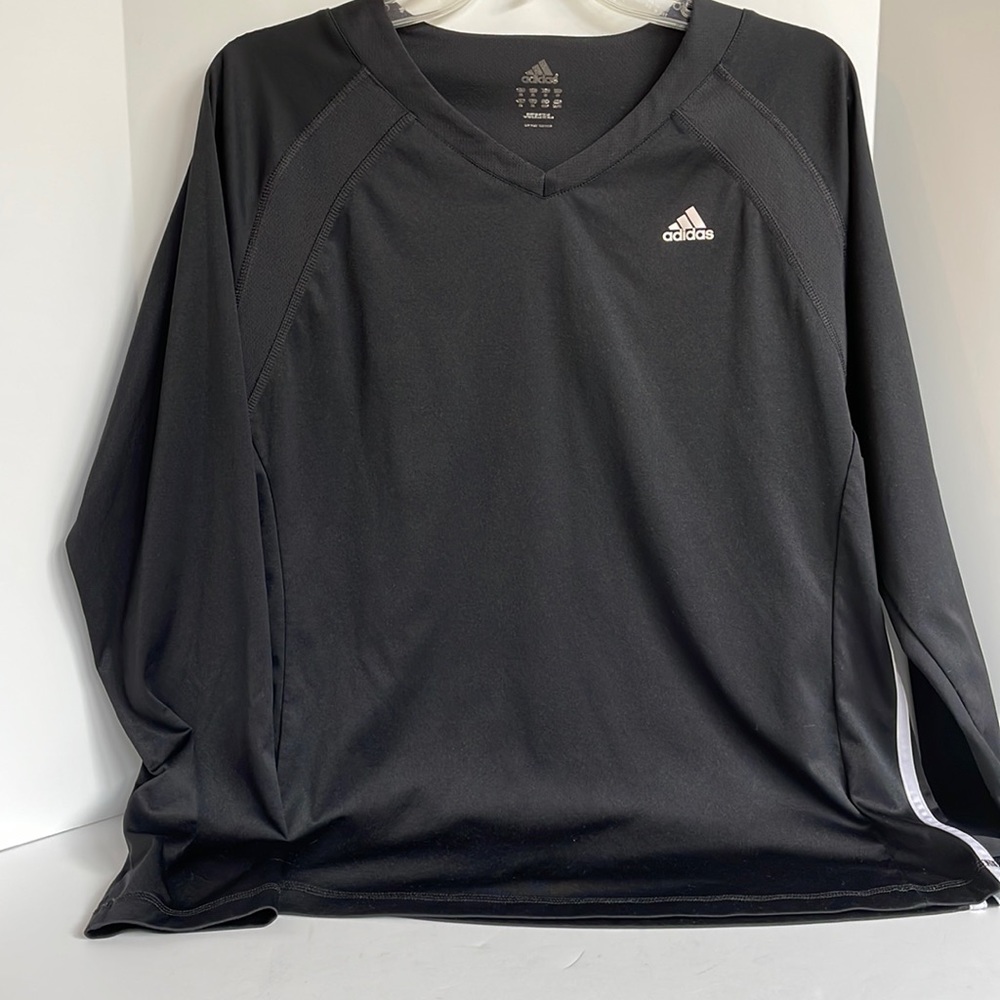 Adidas light weight dry fit three stripes long sleeve V-neck athletic top large